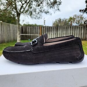 Salvatore Ferragamo Parigi Calf Suede Woven Driver Moccasins Black Size 8 EEE